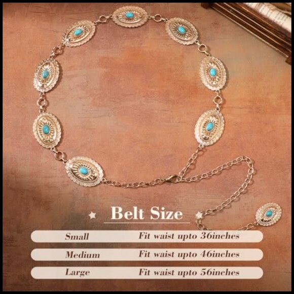 Adjustable Metal Concho Belt Boho Western Chain Waist Belt For Dresses Jeans - Picture 5 of 6